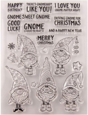 Arbuya Merry Christmas Happy New Year Gnome Clear Stamps for Cards Making or Jou