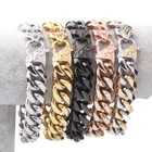 Heavy 12mm 15mm Mens Stainless Steel Silver Gold Black Curb Cuban Chain Bracelet