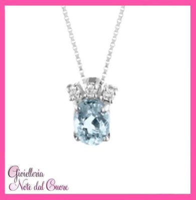 18K WHITE GOLD PENDANT: AQUAMARINE AND NATURAL DIAMONDS 0.71 CARAT CERTIFIED