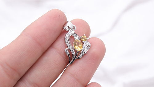Citrine and CZ Gemstone 925 Sterling Silver Jewelry Pendant for Wedding Gifts - Video 1 of 1