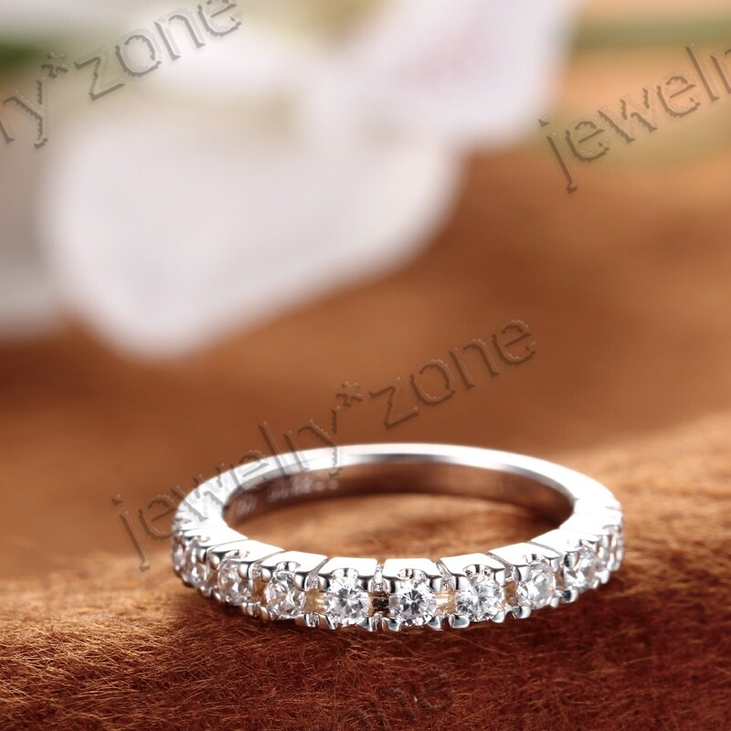 Wedding Band Ring Silver Exquisite Cubic Zirconia Anniversary Engagement Jewelry-image