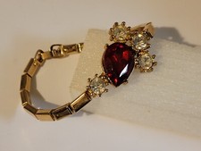 Red Teardrop Rhinestone Statement Bracelet