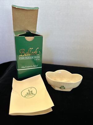 Salt Cellar Original Box VTG Belleek Shamrock Salt Cellar Gift Tag Brown Mark