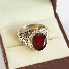 Garnet Oval Cut Gemstone With 925 Sterling Silver Ring For Men's B72