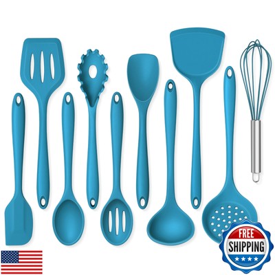 Onader Navy Blue Kitchen Utensils Set Silicone Cooking Utensils Set of 10 wit