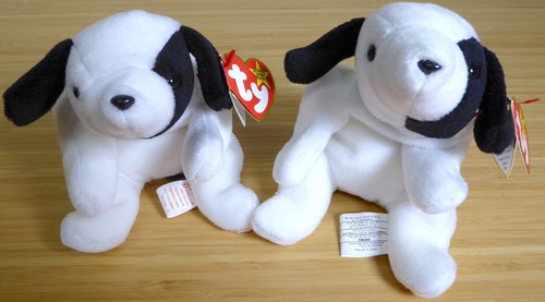 2 Ty Original Beanie Baby “Spot” Perro Blanco con Punto Negro 1993 Canadá/Estados Unidos Etiqueta Tush - Imagen 14 de 21