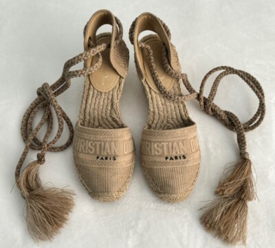 Wedge Dior Granville Espadrille With Laces Dior Beige Embroidered