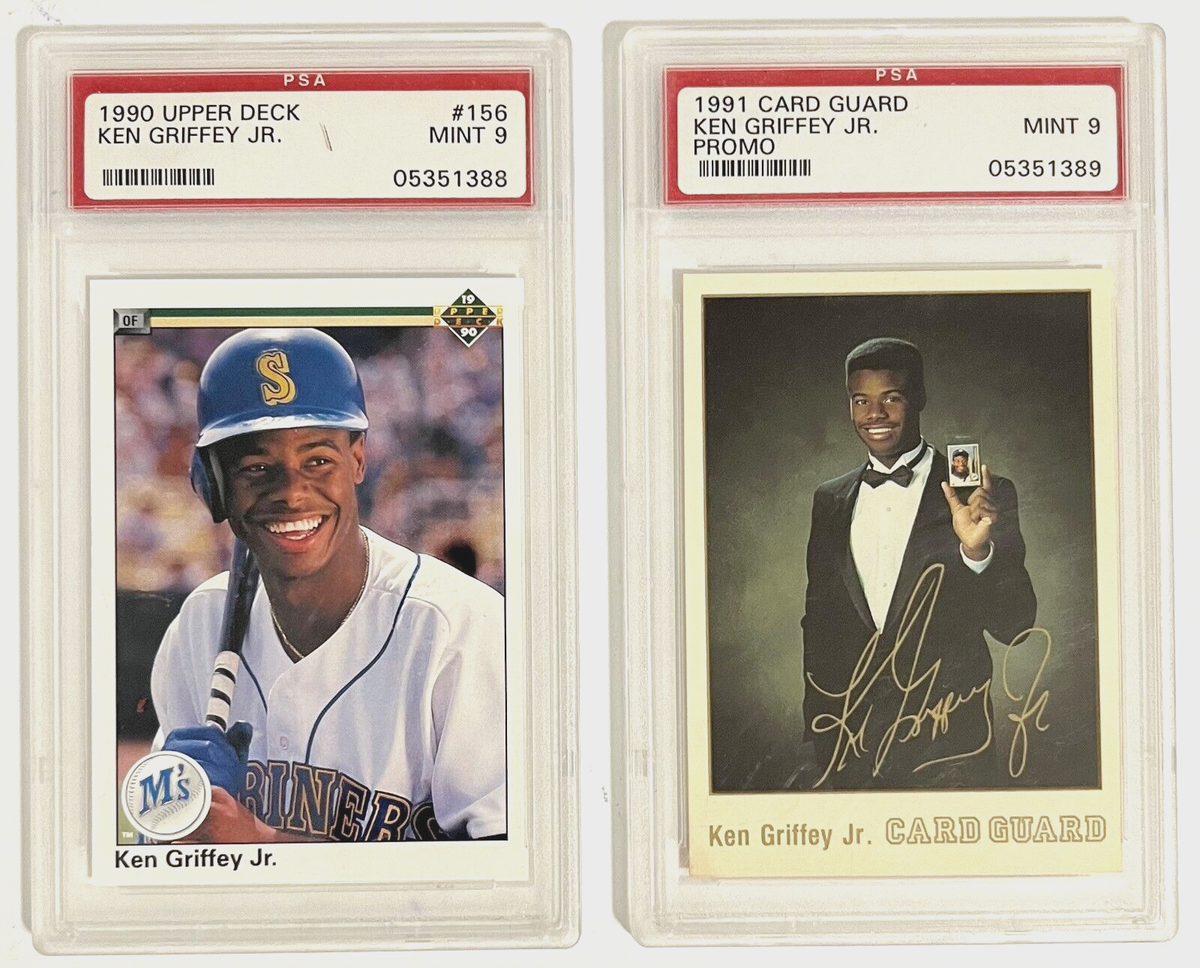 KEN GRIFFEY JR 1991 Card Guard Gold Ed. Signature + 1990 Upperdeck