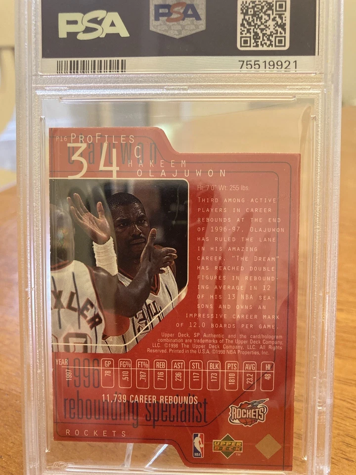 1997-98 SP Authentic Profiles 3 Die Cut Hakeem Olajuwon 90/100 RARE HOF POP 1 - Image 2 of 2