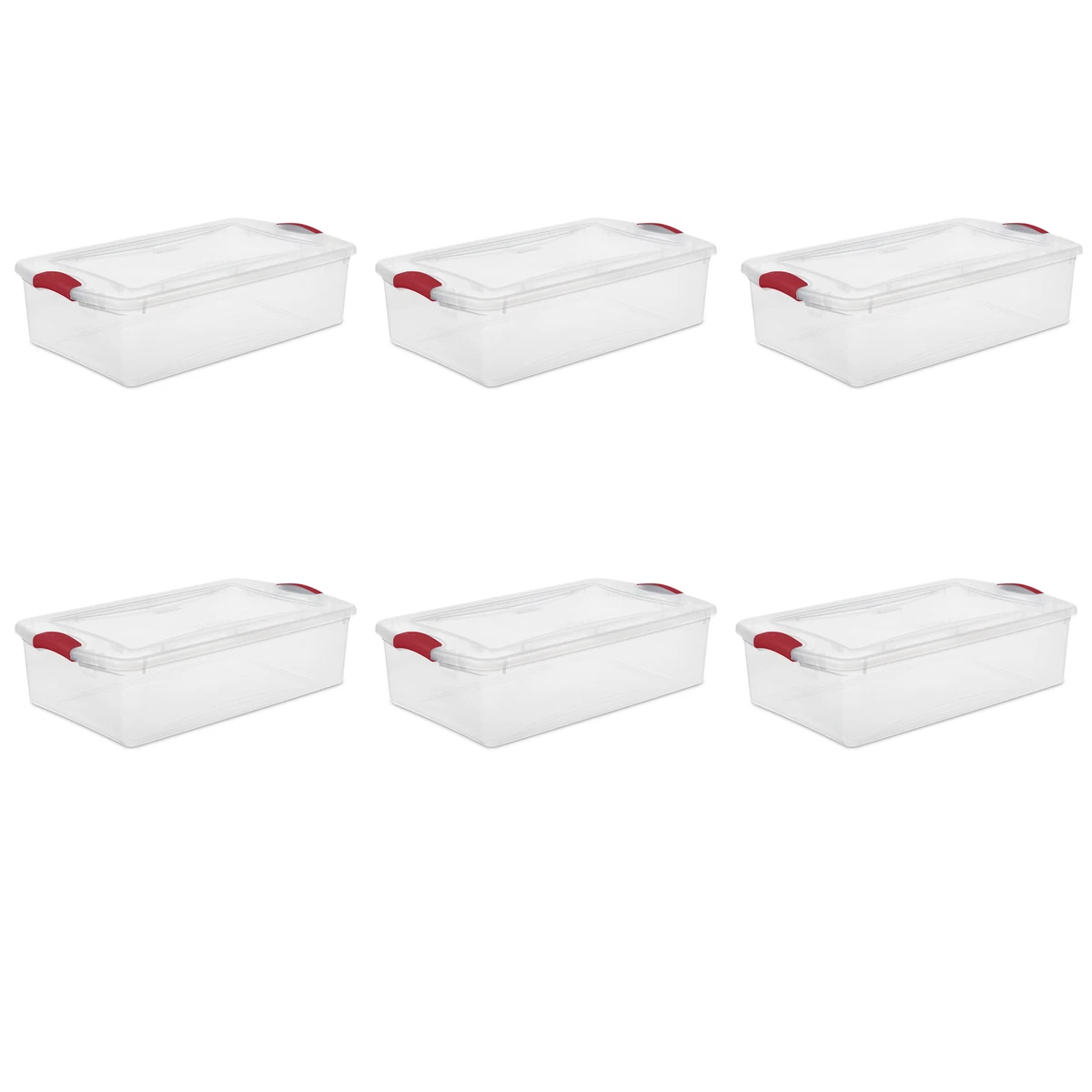 32 Qt Tote Clear Plastic Stackable Storage Box w Red Latch Lid 6