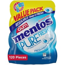 Mentos Pure Fresh Sugar-Free Chewing Gum with Xylitol Fresh Mint 120 Piece New