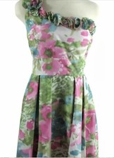 Eliza J. Womens Pink Green Dress Size 6 One Shoulder Ruffle Floral