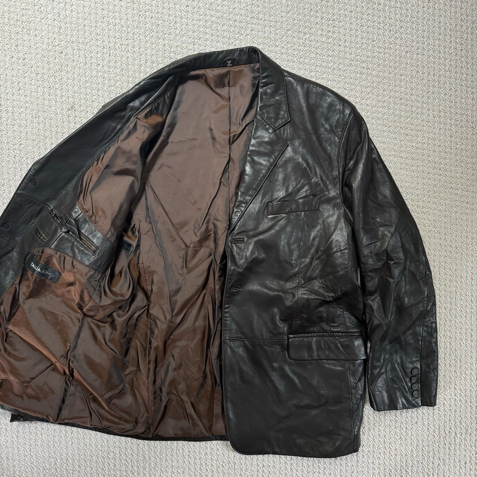 Chaqueta de cuero de piel de cordero suave marrón 44R Tallia Uomo para hombre Foto 2 de 4