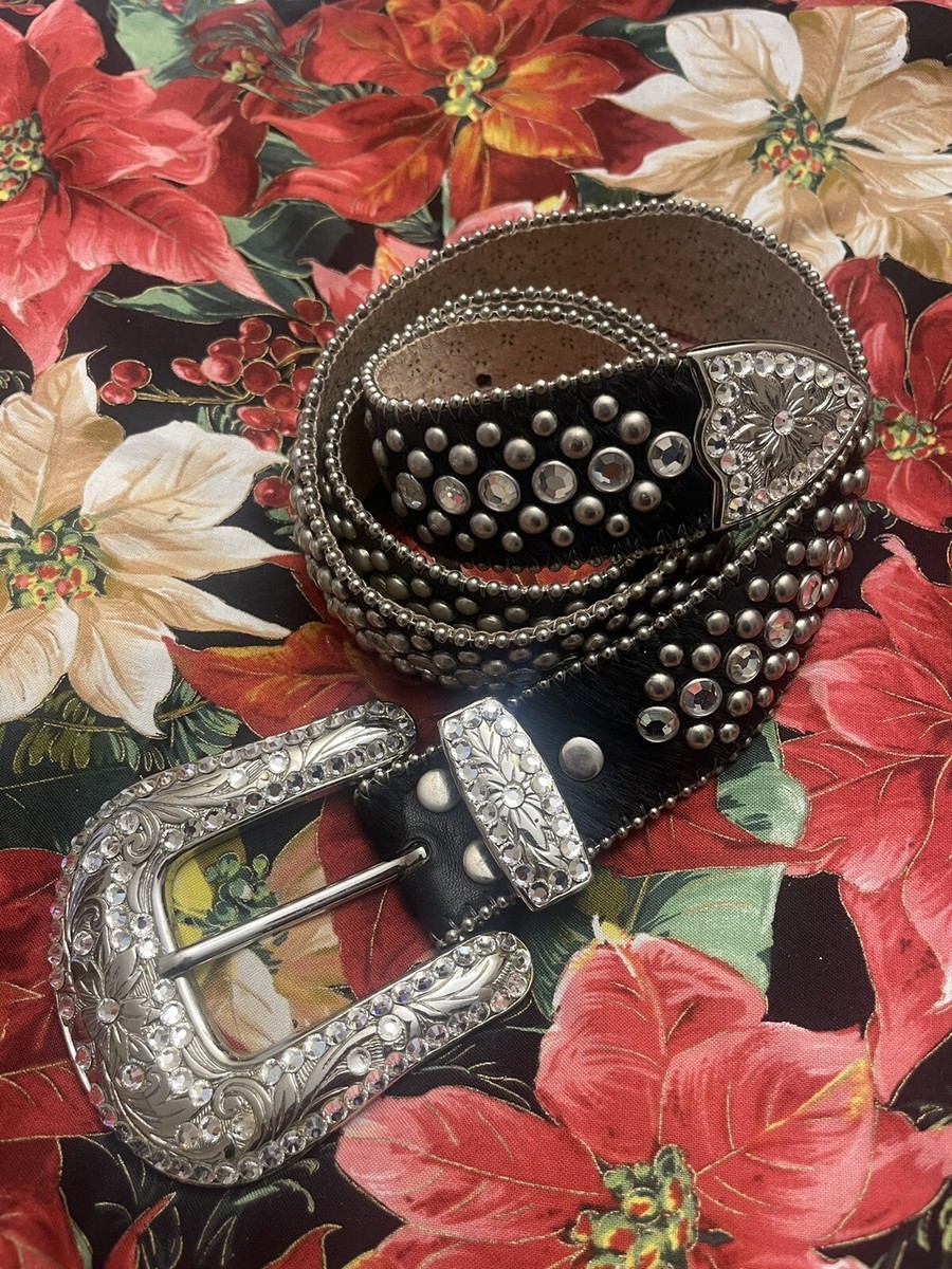 BB Simon Black Leather/ horse hair Swarovski Crystal Belt