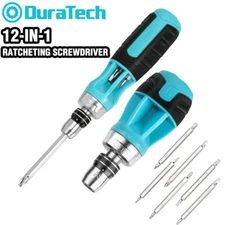 DURATECH 4"/6" Stubby Ratcheting Screwdriver 12-in-1 Multi-bit Short Screwdriver