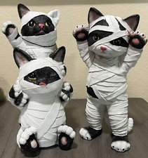 NEW Candy Corn Lane Set Of 2 Adorable Black Cats White Mummy Halloween Figurines