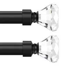 Knobelite Black 2 Pack Window Treatment Single Curtain Rod, Adjustable Draper...