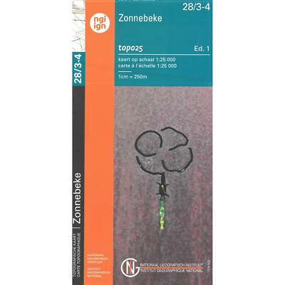 Belgium Zonnebeke map 28/3-4 Hiking Walking Driving WW1 history 1:25K