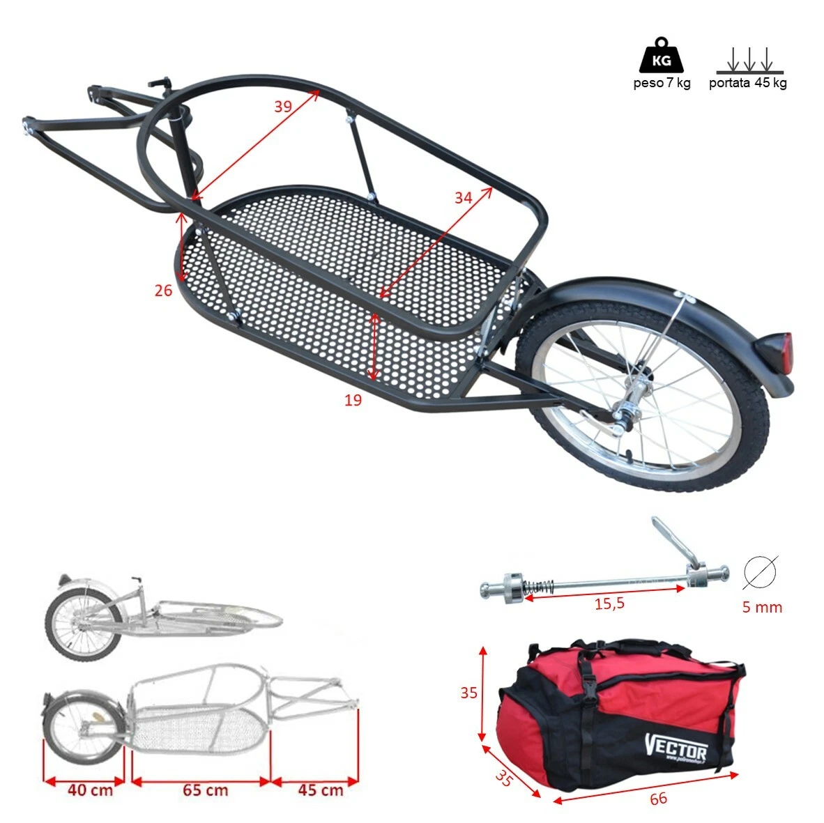 VECTOR Remorque v lo monoroue pour le trasport bagages de