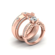 Simulated Diamond Filigree Engagement Ring Wedding Band Set Matching Couple Ring