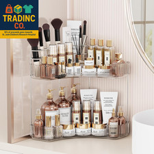 2-Tier Corner Bathroom Counter Organizer with Top Toothbrush Holders,Large Makeu