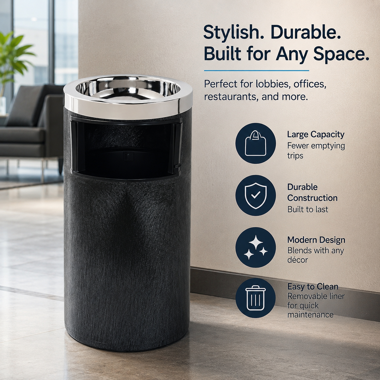 Rubbermaid Commercial Indoor Trash Can with Ash Urn Top Steel Cigarette Ashtray