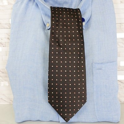 Black Polka Dot Neck Tie Men Micro Repeat Suit Preppy Chic Light Peach ST JSC