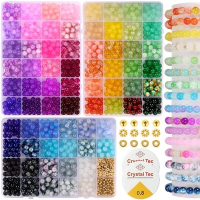 8mm Glass Beads Bracelet Making Kit, 1540pcs 70 Colors Crystal Beads for Jewe...