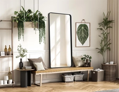 Elegant Decor Contour Metal Rectangle Mirror 30X60" Black - Picture 3 of 11