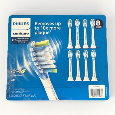 Philips Sonicare C3 Two-in-One Plaque + Whitening Brush Heads 8 Pack White Soft