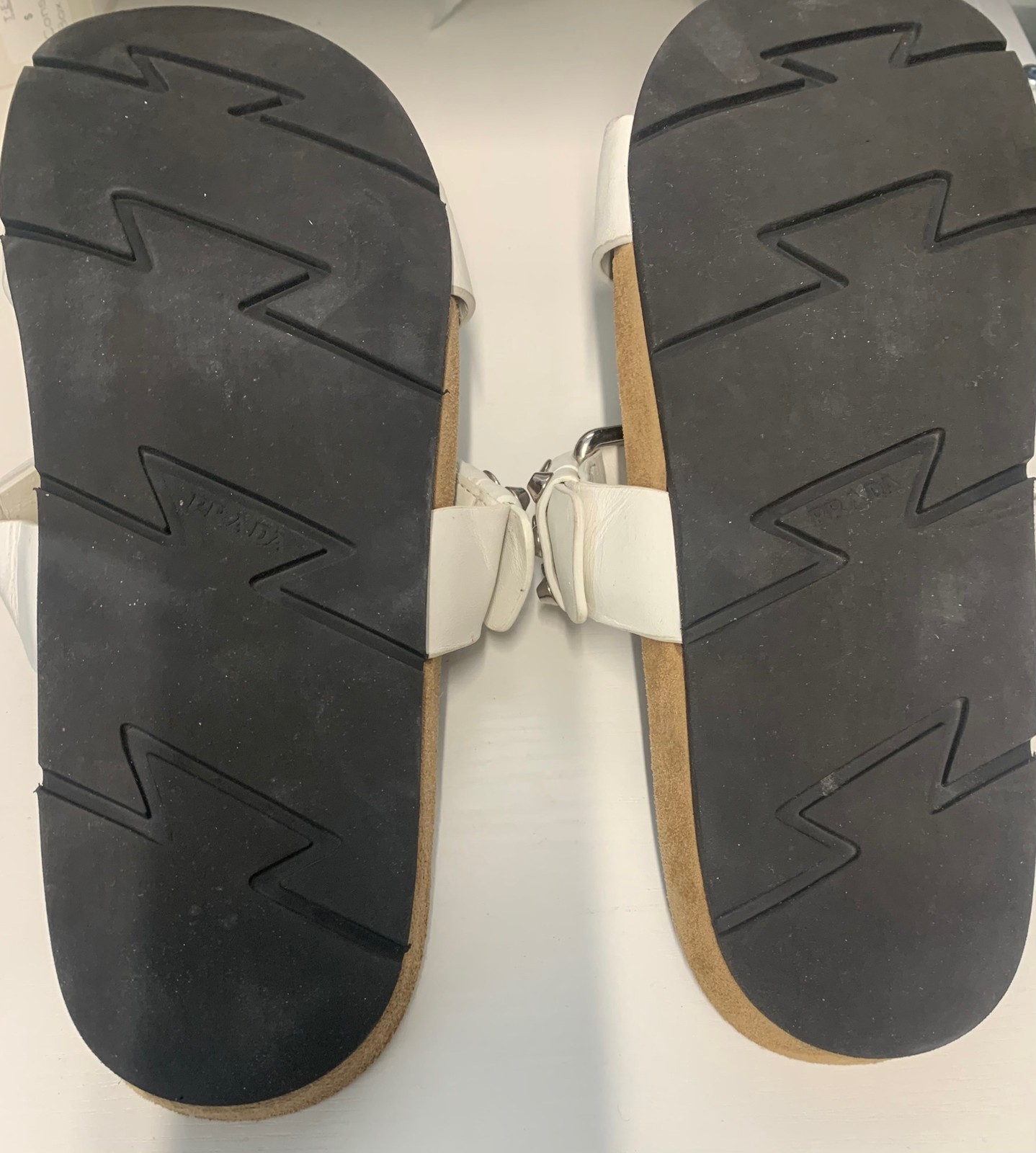 Prada Womens White Leather Studded Double Strap Slide Sandals sz 39.5 thumbnail 9