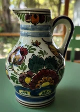 D P Delft Holland Polychrome Floral Pitcher 5" - Signed and Numbered