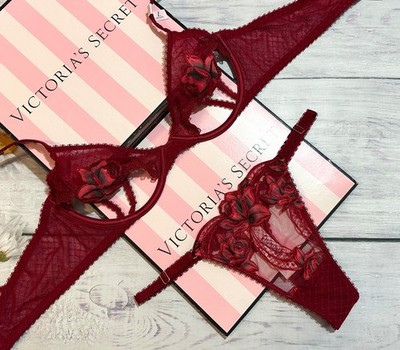 Victoria's Secret VERY SEXY Red Rose Unlined Caged Demi Bra Thong