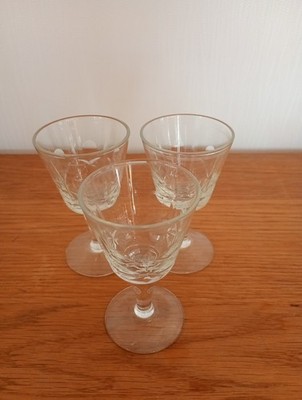 Antike edwardianische geätzte Kristall Sherry Port Likör Gläser 3er Set sehr guter Zustand