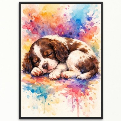 Springer Spaniel Hund Wanddruck Poster Geschenk Wohndeko Design Aquarell Druck