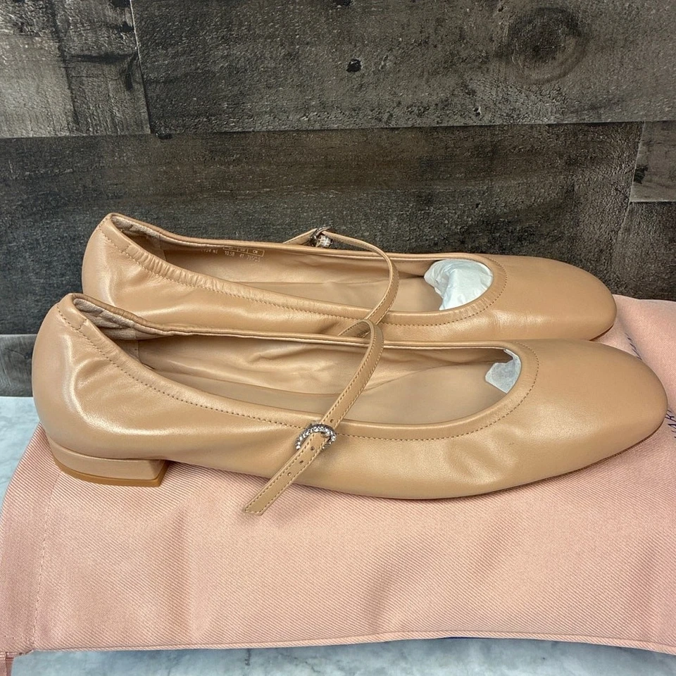 Stuart Weitzman Women's 10.5B Adobe Claris Ballet Flat Mary Jane Leather LB2-18 - Image 3 of 4