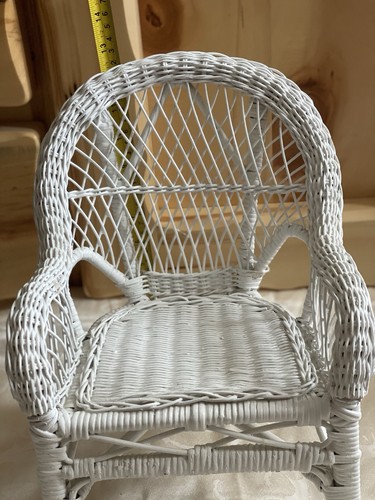 Vintage Doll Size Chair White Wicker Wedding Decor Baby Doll Plant Stand