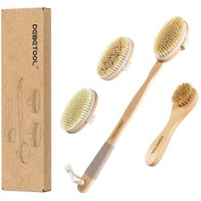 DEBETOOL Dry Brushing Set - Natural Boar Bristle Body Face Brush, Off-white
