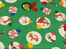 Dr Seuss How the Grinch Stole Christmas Robert Kaufman Cotton Fabric ~ 1 1/2 yds
