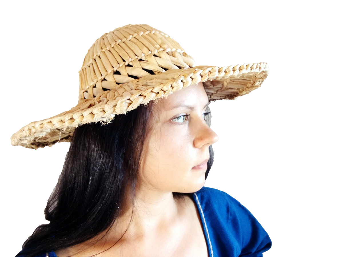 Natural Woven Reed Hat Handmade Unisex Summer Hat for SCA 