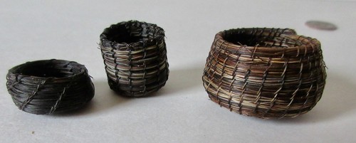 3 miniature Tohono O'odham horse hair baskets, C/1990