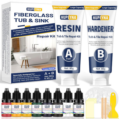 Fiberglass Repair Kit, Bathtub Repair Kit for Tile, Acrylic, Ceramic, Enamel, Ki