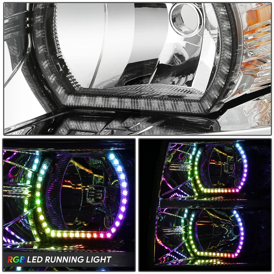 Farol Fit 07-13 Silverado 1500-3500 HD estilo gancho RGB LED barra cromado âmbar - Imagem 4 de 4