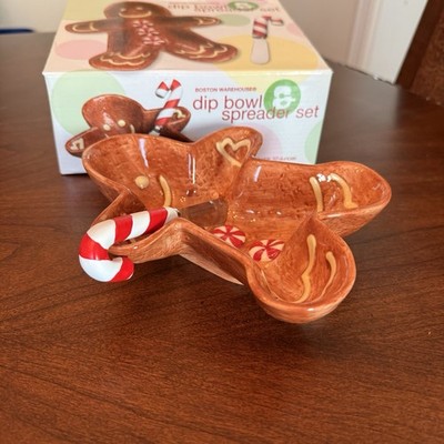 Boston Warehouse Trading Corp Gingerbread Man Ceramic Dip Bowl & Spreader Set