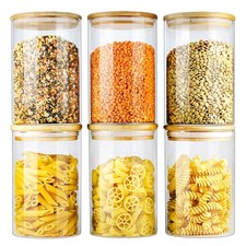 Glass Jars with Bamboo Lids 27oz in 6 Pack , Glass Food Jars and Canisters S...