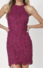 Lulus Burgundy Floral Lace Sleeveless Halter Dress