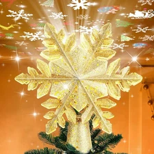 Christmas Tree Topper Lighted Snowflake Projector 3D Glitter Lighted Tree Topper