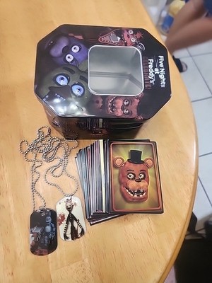 FNAF Five Nights At Freddy's Celebrate Tin, 2 Dog Tags, 61 Trading Cards 7 Foil