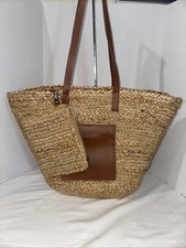 Jute Woven Straw Large Tote Purse With Pouch Attached