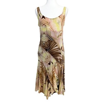 Vintage Roberto Cavalli SS 2003 Y2K Pink Green Floral Silk Midi Dress Cocktail M